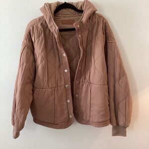 Blank NYC Quilted Hooded Jacket in Worth It Tan